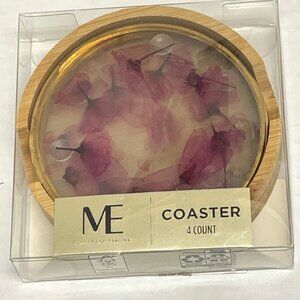 Modern Expressions - Painted Floral Coaster Set with Holder - Set of 4 - NEW